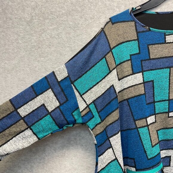 IC By Connie K Top Womens Large‎ Blue Abstract Art Colorblock Long Sleeve - Picture 6 of 14